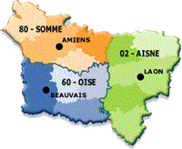 Carte de la Picardie de l'Oise l'Aisne et la Somme